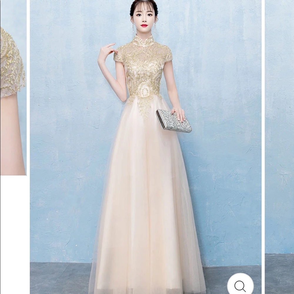 White And Gold Cheongsam or Qi Pao